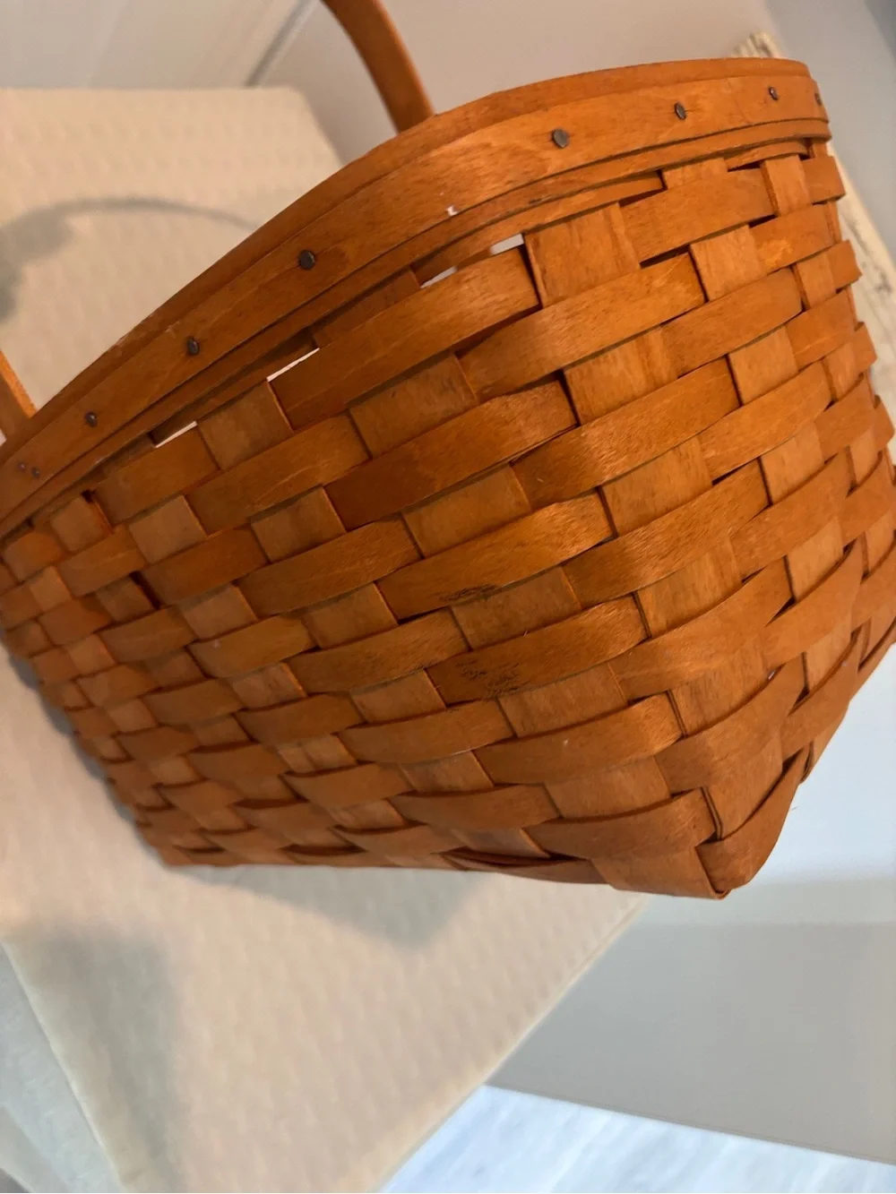 Longaberger Handwoven Tan-Brown Market Basket with Carry Handle